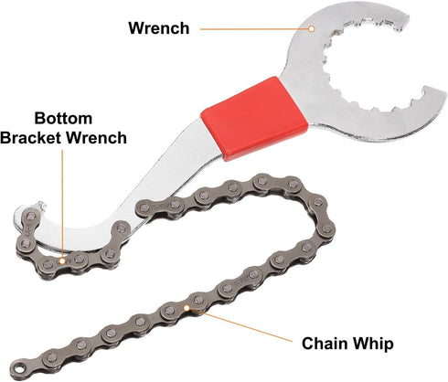 HARFINGTON 3 in 1 Sprocket Remover Wrench, 8" Length Bike Chain Whip Freewheel Spanner for Maintenance