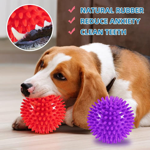 4.5” Heavy Duty Squeaky Dog Balls - 4 Pack Indestructible Toys for Medium Large Dogs, Spike Balls for Clean Teeth