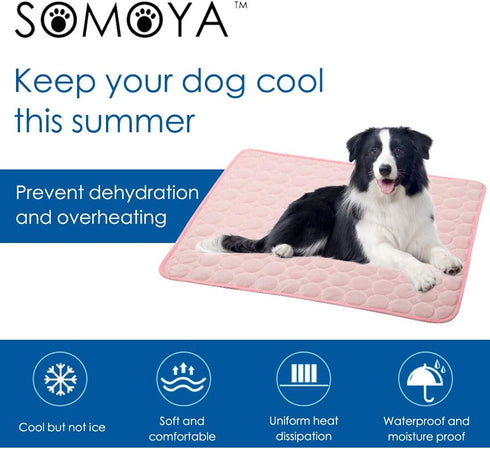 Dog Self Cooling Mat - Washable Summer Blanket for Large Dogs and Cats, Ice Silk Sleep Pad, Pink