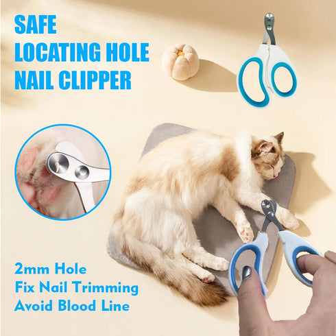 5pcs Grooming Brush Kit - for Shedding & Matted Fur, Self-Cleaning with Flea Comb for Indoor Long-Haired Cats, Blue