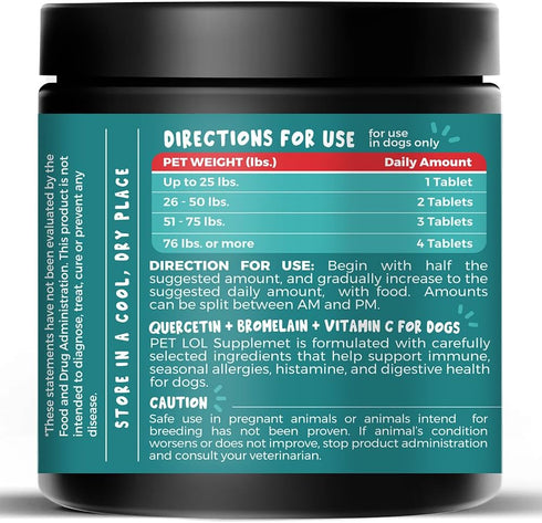 Quercetin for Dogs with Bromelain and Vitamin C, 120 Chewable Tablets for Allergies and Immune Support
