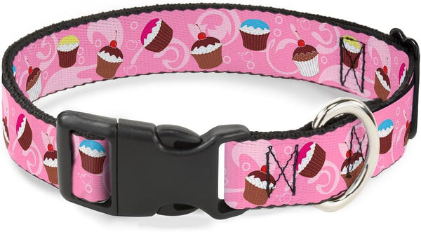 Buckle-Down Plastic Clip Collar, Cupcake Swirls Pink/Multi Color, 1" Wide, Fits 9-15" Neck, Small
