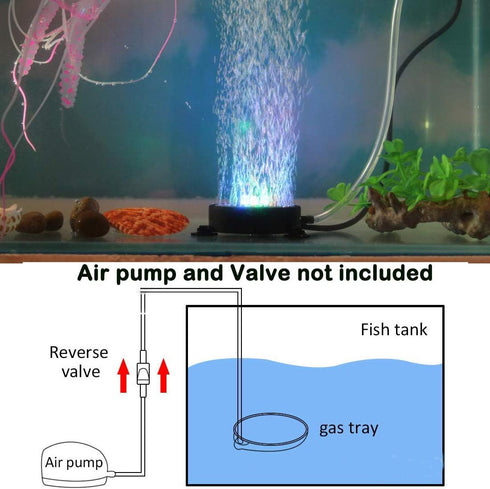 LED Fish Tank Air Stones, Colorful Bubbler Light Diffuser Lamp with Sucker (2.2inch Light Disk)