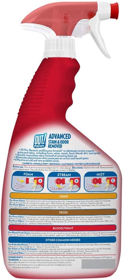32 OUT! Advanced Stain and Odor Remover - Pet Stain and Odor Remover - Ounces