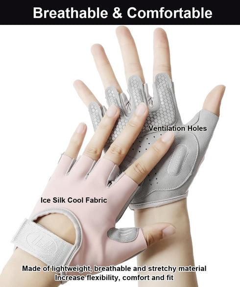 SUJAYU Workout Gloves for Women & Men, Anti-Slip Fingerless Gloves for Weightlifting, Mens Workout Gloves Gym Gloves