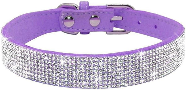 Rhinestone Dog Collar, Soft Suede Leather Adjustable Crystal Diamond for Puppy Small Medium Large Dogs (L:38-46 cm,