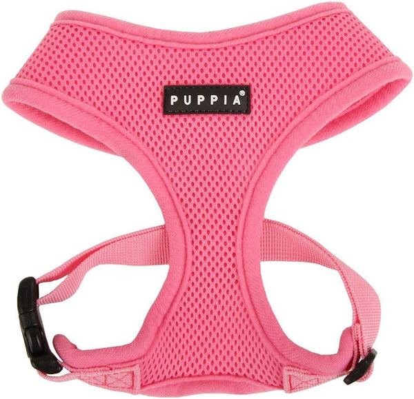 Puppia Soft Dog Harness - No Choke Over-The-Head, Triple Layered Breathable Mesh, Pink, Medium