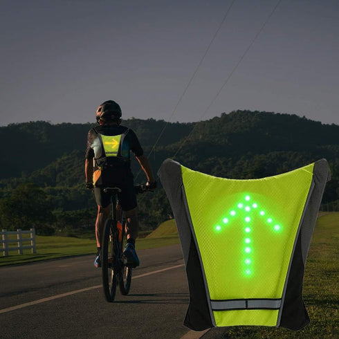 LED Turn Signal Safety Vest with Direction Indicator, USB Charging, Adjustable Bike Pack Accessory for Night Cycling