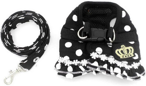 SELMAI Puppy Small Dog/Cat Polka Dots Vest Harness Leash Set, Mesh Padded No Pull Lead, Breathable Lightweight Easy