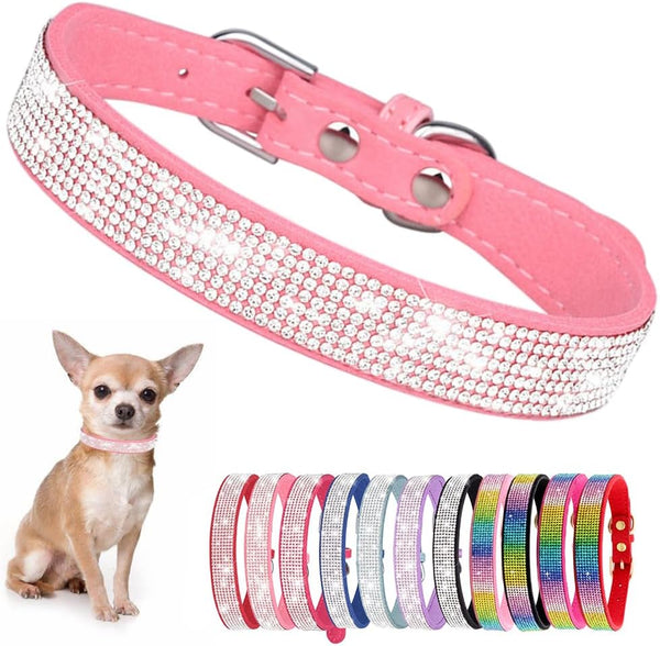 Bling Dog Collars for Large Female Dogs, Diamond Fancy Crystal Glitter Rhinestone Collars, Pink, L
