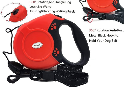 Retractable Dog Leash 26ft 360° Tangle-Free Walking Pet Leashes with Non-Slip Handle for Small Medium Large Dogs,Up to 110 lbs Red