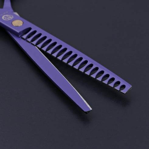 Professional Dog Grooming Scissor Kit - Purple Dragon 7.0 inch Hair Cutting, Curved & Chunker Shears with Bag