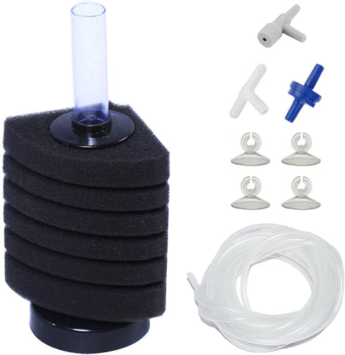 AQUANEAT Sponge Filter for Fry, Betta, Shrimp, Nano Fish Tank with Airline Tubing, Air Pump Valves, Suction Cups (Up to