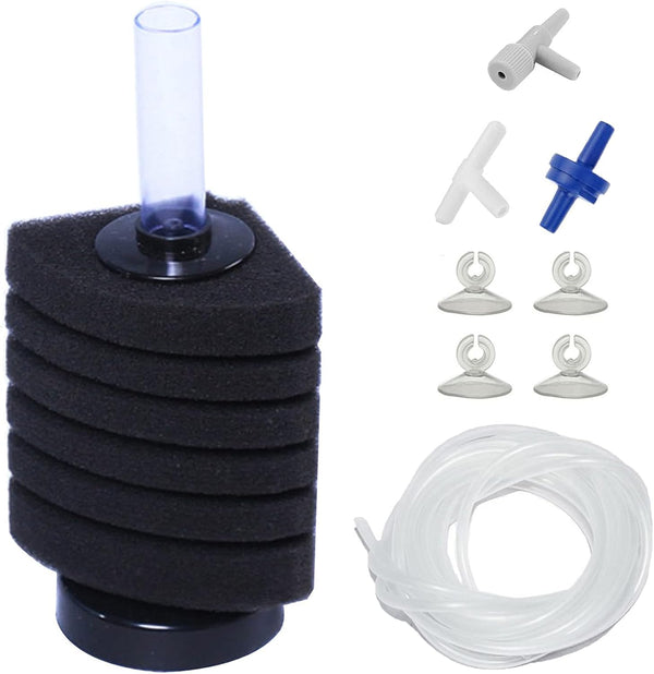 AQUANEAT Sponge Filter for Fry, Betta, Shrimp, Nano Fish Tank with Airline Tubing, Air Pump Valves, Suction Cups (Up to