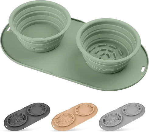 Puppy Dog Bowl, Collapsible Travel Bowls for Food and Water, No Spills, Suitable for Small and Medium Dogs (Green)