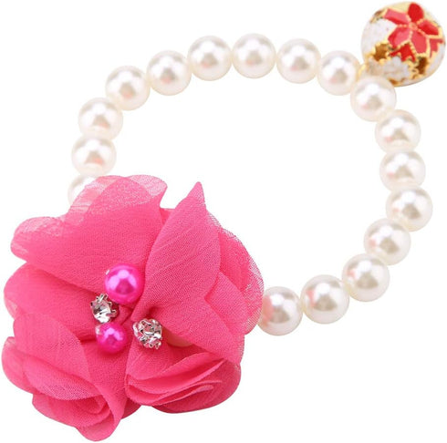Pet Pearl Flower Collar, Elastic Cat Choker Necklace, Dog Cat Jewelry Accessory for Puppy (Rose Red)