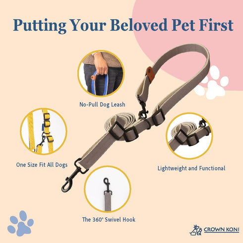 Dog Leash, 15mm Grey, 360° Tangle-Free, Heavy Duty Strong Nylon, Retractable and Hands-Free Design for Small and Medium