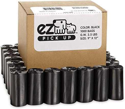 EZ 1000 Pet Dog Waste Poop Bags, Black, 9"x12", Dog Pickup Waste
