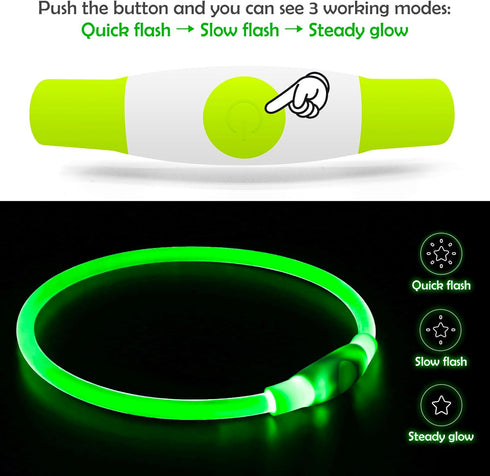 Led Dog Collar - BSEEN USB Rechargeable Flash Necklace Light for Pet Safety, Green