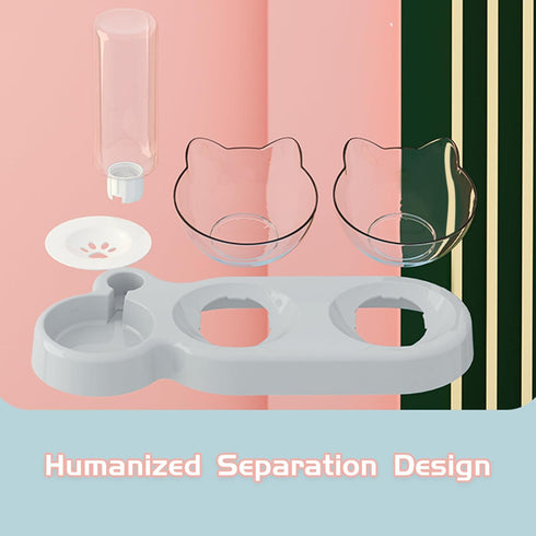 Marchul Raised Cat Dishes for Food and Water, Pet Feeding Bowls with Automatic Water Bottle