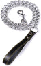 Chain Dog Leash with Leather Handle, 4 Feet Black