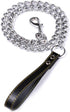 Chain Dog Leash with Leather Handle, 4 Feet Black