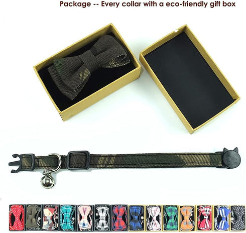 Cat Collar Bowtie with Bell, Quick Release Buckle Safety Breakaway Collar for Kittens (6.8-10.8in) - Camouflage 2
