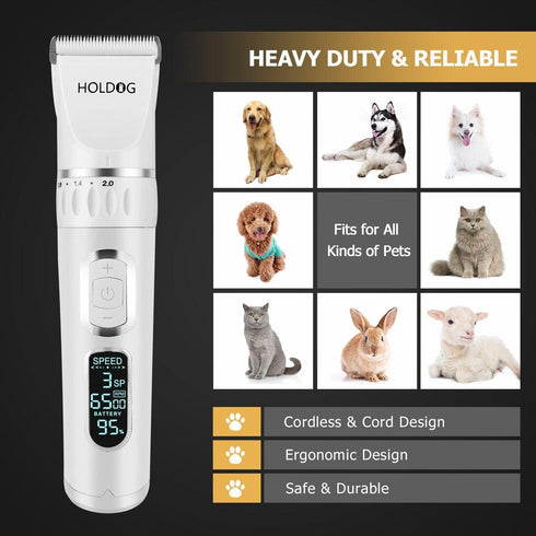 Professional Heavy Duty Dog Grooming Clippers, 3-Speed Low Noise Rechargeable Cordless Tools for Thick Coats