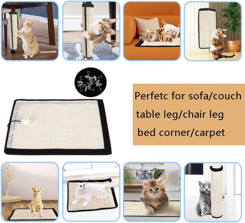 Cat Scratch Mat Sofa Protector, Natural Sisal Cat Scratcher Mats for Indoor Cats, 2Pcs Small Nail