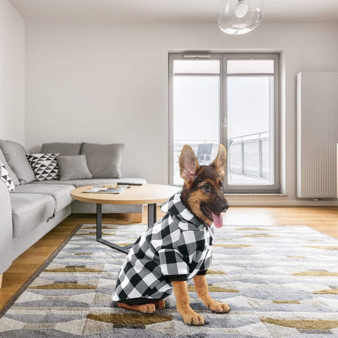 KOOLTAIL Plaid Dog Hoodie - Pet Clothes Sweater with Hat and Pocket for Small Medium Large Dogs, White XL