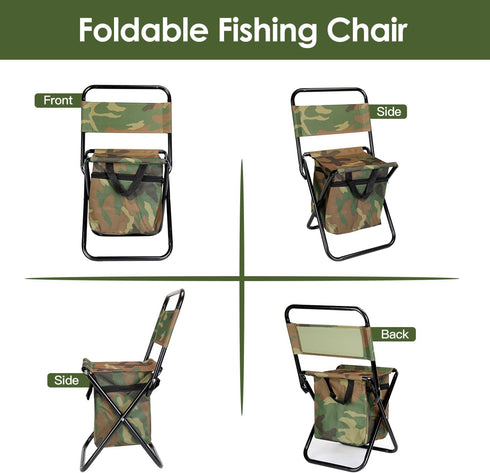 200 LBS Portable Fishing Chair, Folding Camping Chair with High Back Storage Bag Carrying Bag, Durable Oxford Cloth