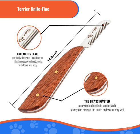Professional Stripping Knife for Dogs - Pack of 6, Stainless Steel Blades with Wooden Handle Grip