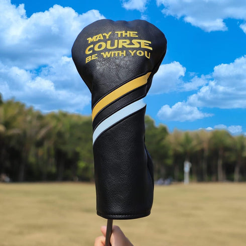 Golf Headcovers, Premium Leather Driver Fairway Wood Hybrid with Number Tags, May The Course Be with You Style