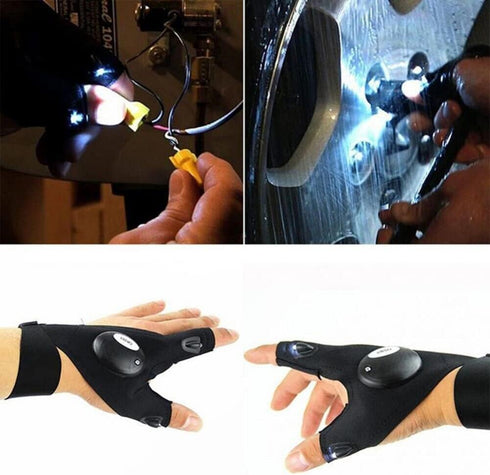 anso 1/2 Pack Flashing Rave Gloves with LED Light Beam - Black, for Outdoor Activities