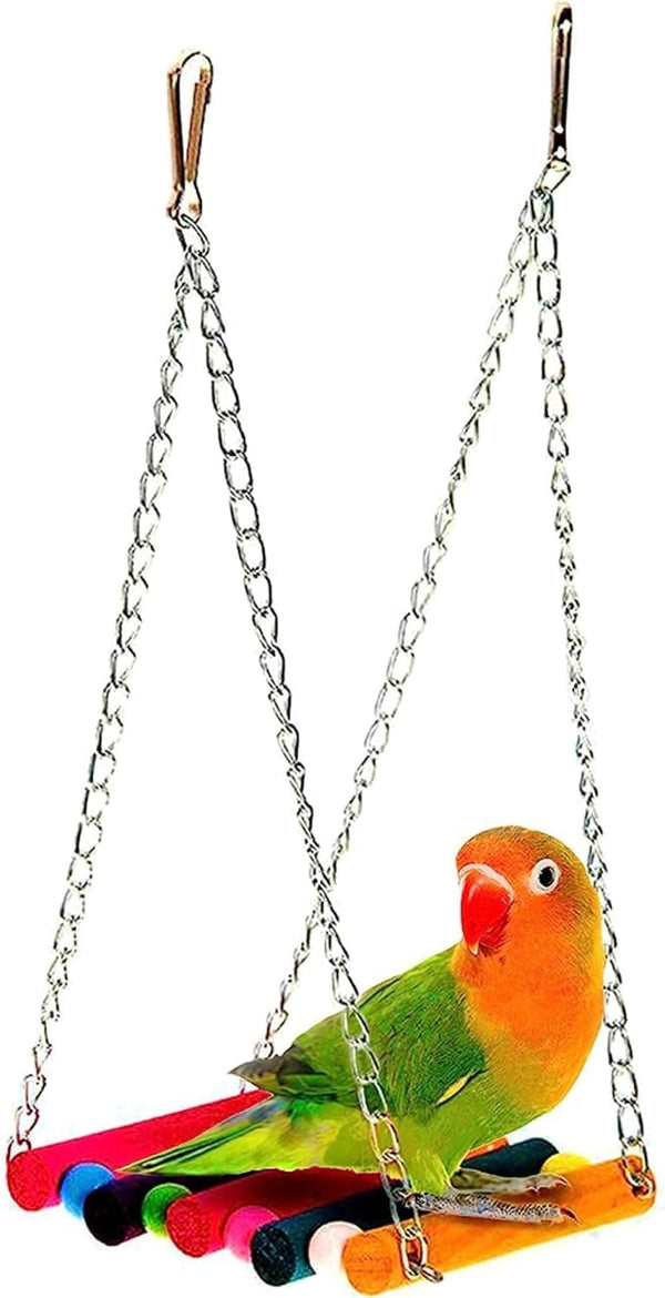 SunGrow Parrot Cage Hammock Swing, Colorful Wooden Swing with Metal Chain, 1 Pack