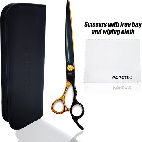 Black & Gold Professional Straight Dog Grooming Scissors, 7'' Sharp and Durable Japanese 440C Stainless Steel Pet Shears