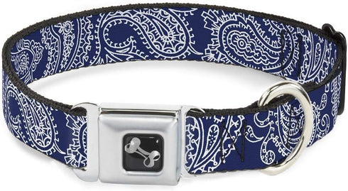 Buckle-Down Dog Collar Seatbelt Buckle - Paisley Blue White, 1.5 Inch Wide, Fits 16 to 23 Inches