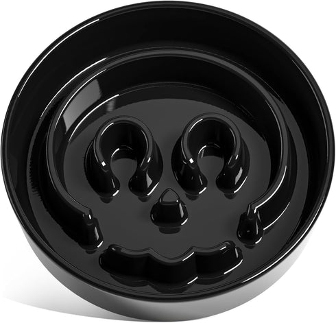 LE TAUCI Skull Black Ceramic Slow Feeder Dog Bowls for Small Breed, 0.6 Cups Puzzle Bowl for Fast Eaters