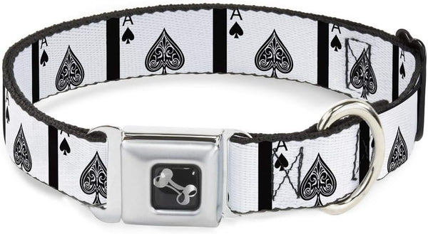 Dog Collar Seatbelt Buckle Ace of Spades, 16 to 23 Inches, 1.5 Inch Wide