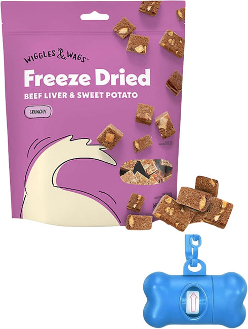 Wiggles & Wags Freeze Dried Beef Liver & Sweet Potato Dog Treats, 5 oz, with
