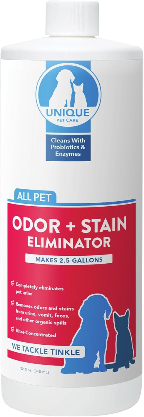 Unique Pet Odor and Stain Eliminator - 32 oz Liquid Concentrate, Bio-enzymatic Formula