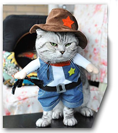 NACOCO Cowboy Dog Costume with Hat for Cat & Small Dog Clothes - Blue (X-Small)