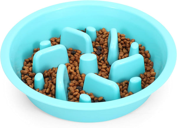 JASGOOD Slow Feeding Dog Bowl for Raised Pet Feeders, Blue Maze Food Water Bowl, Fit Opening 7.5"-8"