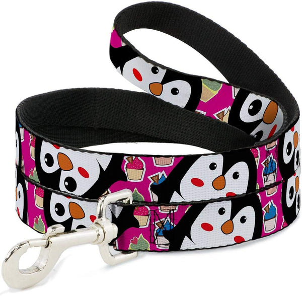 Buckle-Down Pet Leash 6 Feet Long, Penguins w/Cupcakes, Fuchsia/Multi Color, 1" Wide