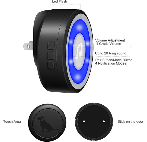 IP65 1000ft 20 4 (2 MYPIN Wireless Dog Doorbell, Dog Bells for Potty Training Waterproof Touch Button Doggie Doorbell