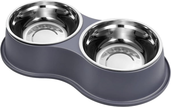 Dog Bowls Double Stainless Steel Water and Food Bowls with Non-Slip Resin Station for Medium Dogs