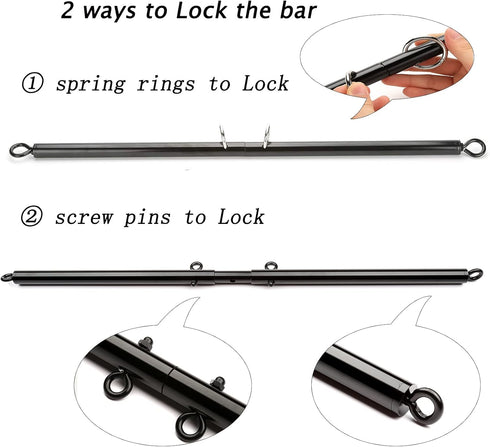Set 4Pcs Spreader Bar Stainless Steel, Expandable Exercise Bar with Adjustable Straps, Stretching Workout Fitness Gear