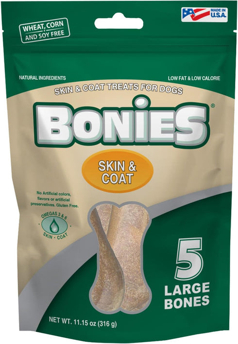 Bonies Natural Skin & Coat Formula Large-Sized Single Bone - Chicken Flavor, 5 Bones for Healthy Skin & Teeth
