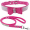 Cute Dazzling Sparkling Soft Suede Leather Bling Rhinestone Pet Collar and Leash Combo Set (S, Hot Pink)