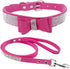 Cute Dazzling Sparkling Soft Suede Leather Bling Rhinestone Pet Collar and Leash Combo Set (S, Hot Pink)